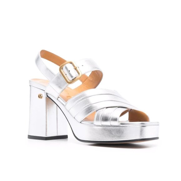 Gucci Silver Platform Block Heel Sandals